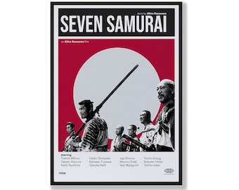 七人の侍の日本の木製ポスター。この映画ポスターのユニークなウォール