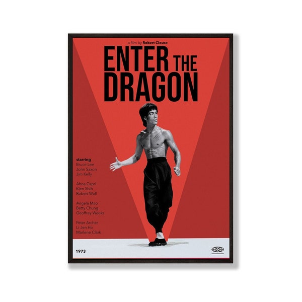 Enter the Dragon Movie Poster, Bruce Lee Print, Retro Minimalist Art