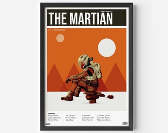 Retro Movie Poster: The Martian, Minimalist Mid-Century Modern Art