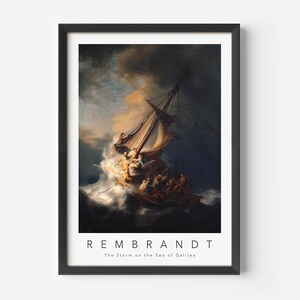 Rembrant, Storm at the Sea of Galilee, Mid-Century Art Poster, Famous Painting, Famous Artist Wall Decor, Museum Wall Art, Exhibition Art