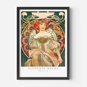 Alphonse Mucha, Reverie, Art, MidCentury Art Poster, Famous Painting, Famous Artist Wall Decor, Museum Wall Art, Vintage Art, Wall print