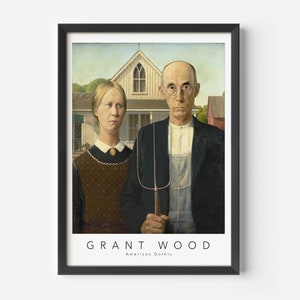 Grant Wood, American Gothic, Mid-Century Art Poster, Famous Painting, Famous Artist Wall Decor, Museum Wall Art, Exhibition Art