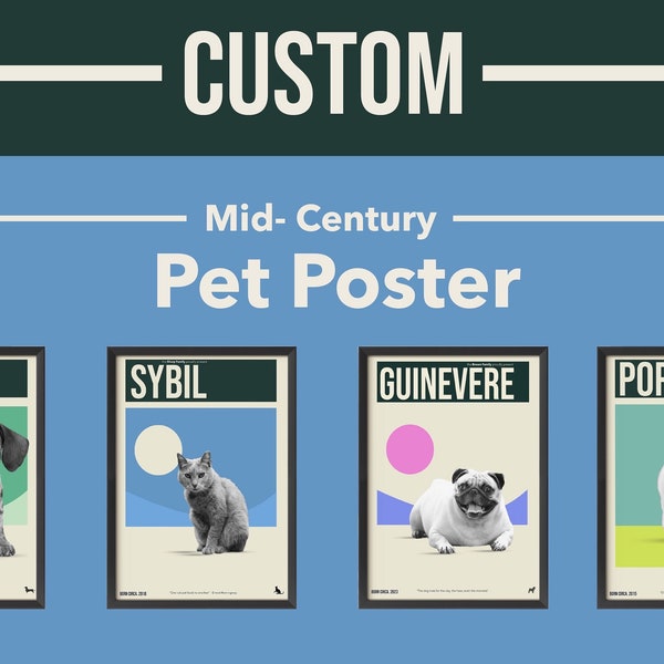 Custom Pet poster | personalised pet art l Retro pet Print | Modern Vintage | Mid Century Modern | Minimalist | Dog and Cat Art | customised