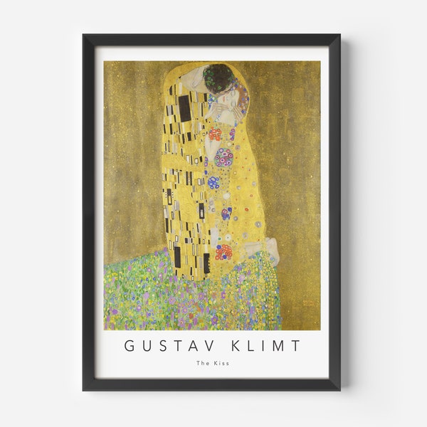 Gustav Klimt, Der Kuss, MidCentury Kunst Poster, Berühmte Gemälde, Berühmte Künstler Wand Dekor, Museum Wandkunst, Retro Kunst