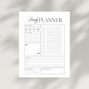 Printable Daily Planner | Minimalist Day Organizer | 24-Hour Schedule | Mood Tracker & Gratitude Log | US LETTER PDF Instant Download