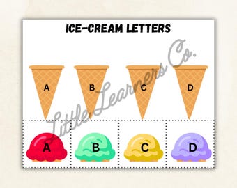 Ice-Cream Letters | Toddler Letter Matching Activity | Alphabet Printable | Preschool Literacy | Cut and Paste Worksheet