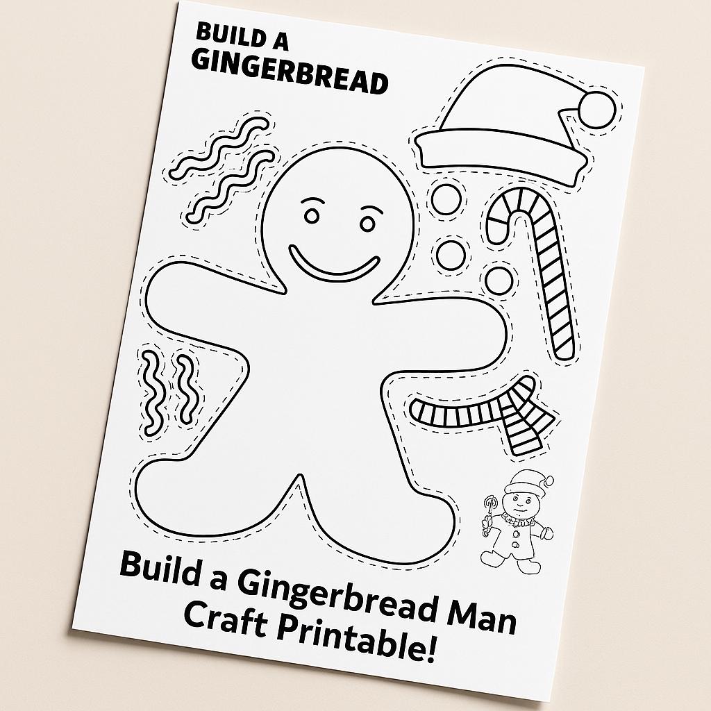 Build a Gingerbread Man Printable | Holiday Craft Worksheet for Kids - Etsy