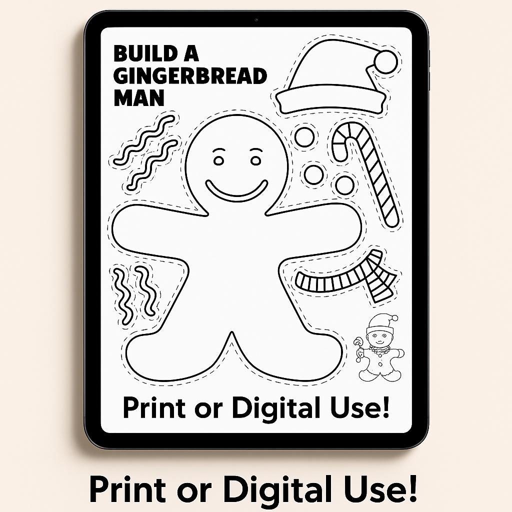 Build a Gingerbread Man Printable | Holiday Craft Worksheet for Kids - Etsy
