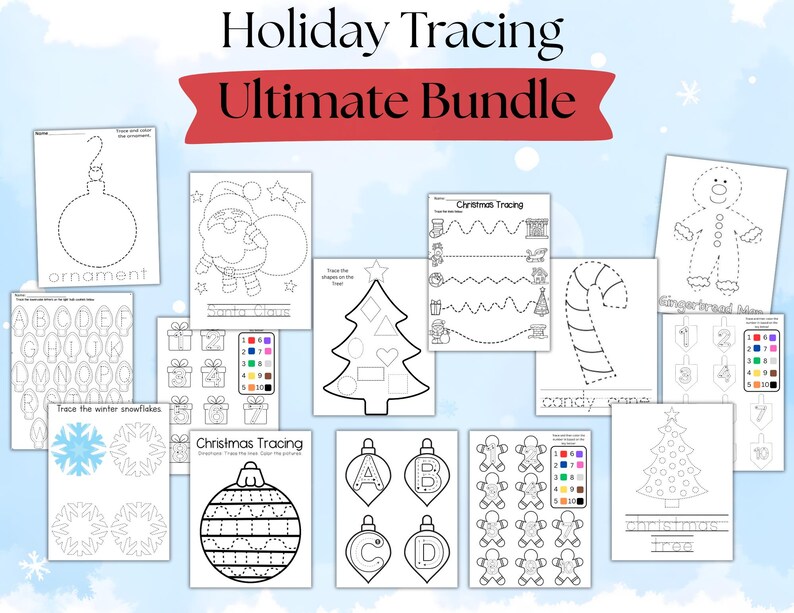 Holiday Tracing Worksheets for Toddlers, Christmas Tracing Activities ...