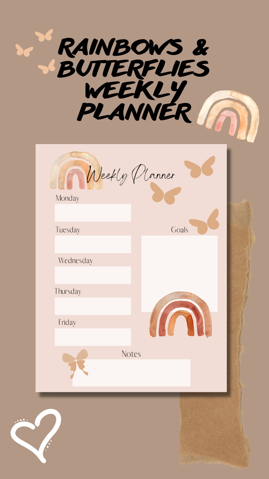 Rainbows and Butterflies Weekly Planner - Etsy