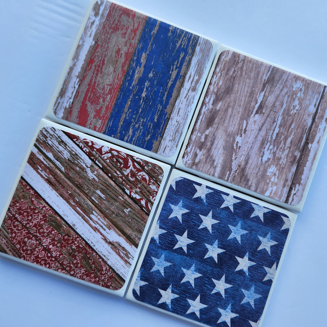 Barn Board Ceramic Coaster Set - Farmhouse Styled Ceramic Coaster Set ...