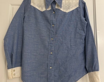Vintage “Stuffed Shirt” Denim and Eyelet Western Shirt