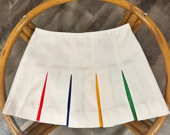 Vintage 70s Billie Jean King Tennis Skirt Size 12 White Pleated Skirt Tenniscore Preppy Retro Sportswear Color Block Hem