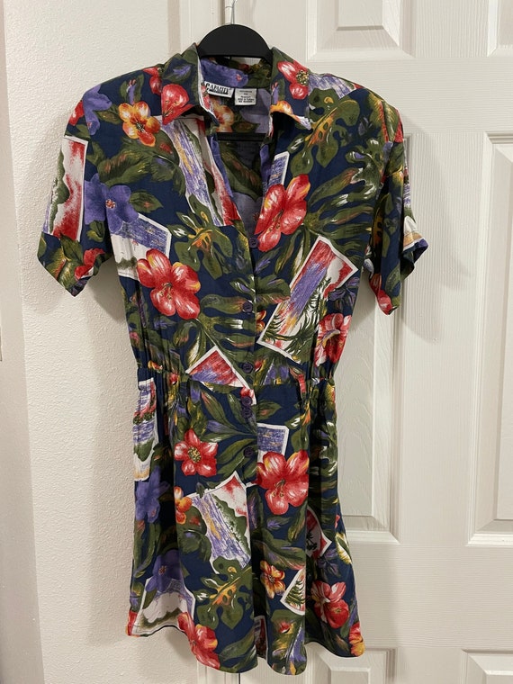 VTG Hawaiian Floral Print Romper Small