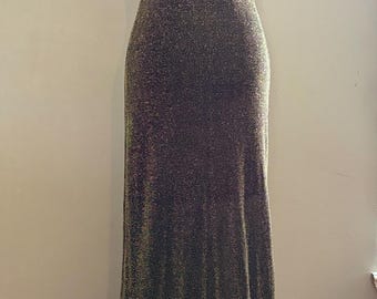 Vintage 70er/80er Jahre Neckholder-Kleid: Schwarz-goldenes Lurex-Abendkleid (Größe M)