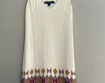 French Accessoire Ärmelloses Kleid: Vintage-inspiriertes Boho Geometrisches Muster, Größe 36