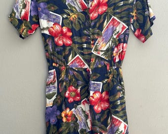 Vintage floraler Hawaii-Strampler: Latzhose, Latzhose, Strampler, Größe P/S