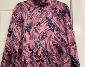 Vintage Pendleton Silk Blouse Petite Size 8 Pink Floral Top 90s Silk Zipper Back Blous