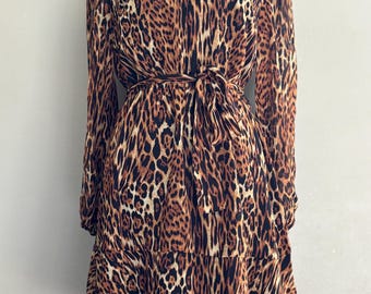 Leopard Print Kleid: Lange Ärmel mit Gürtel, Größe S (Neu mit Tags)