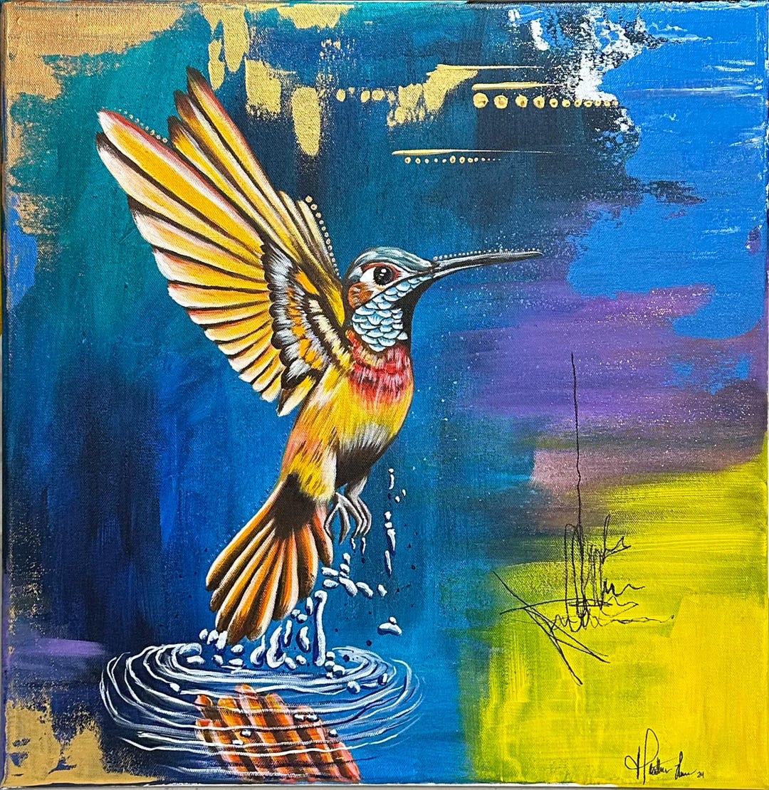 Colorful Hummingbird Acrylic Painting Print Wall Art, Vibrant Bird ...
