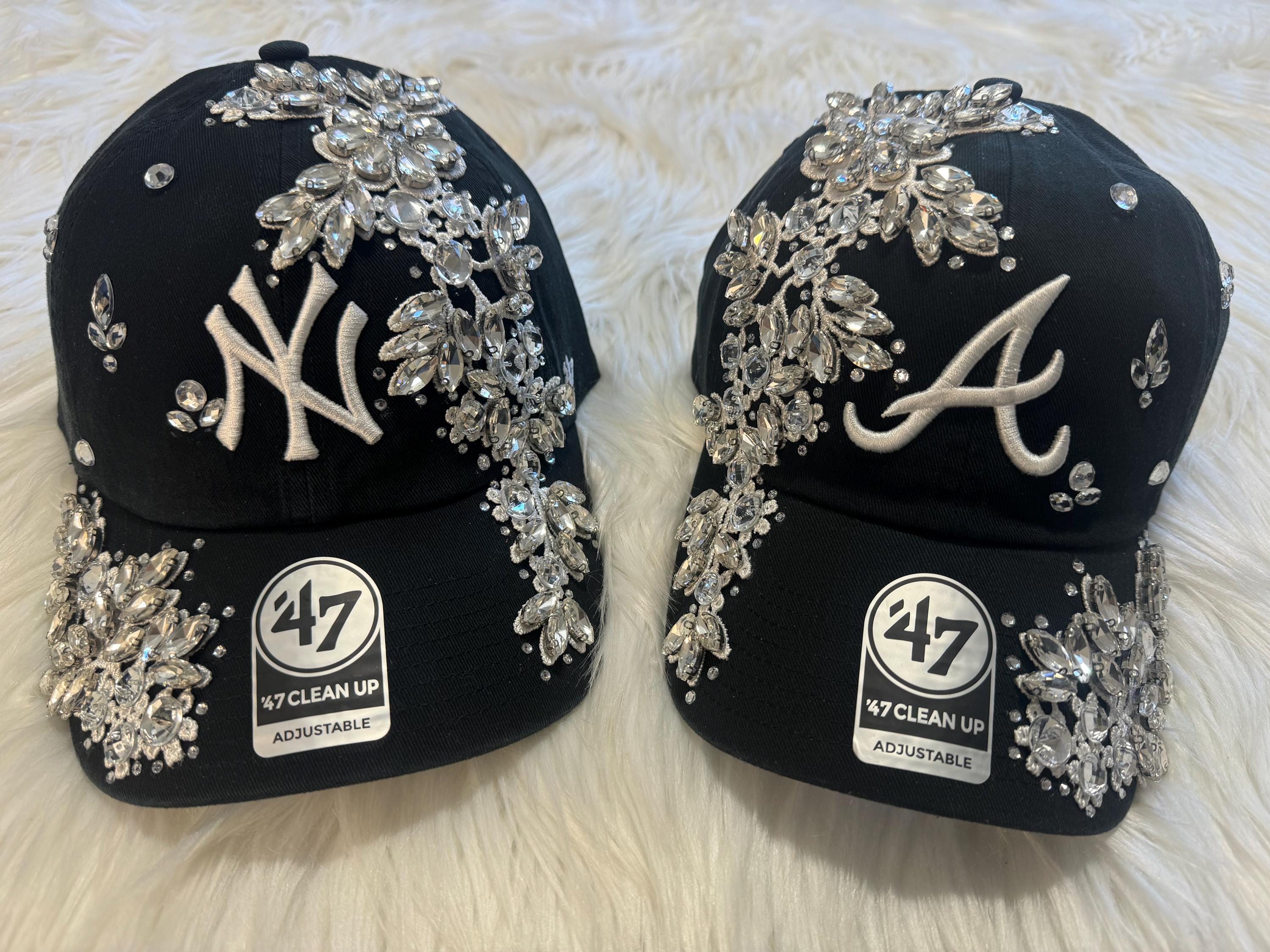 Elegant Black Rhinestone Jeweled Embellished Baseball Cap NWT New York Yankees Crystal Cap - Elite Luxury Gold Plating main image 3