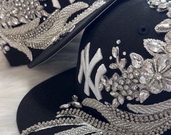 Customizable Rhinestone Baseball Cap: Embellished NY Bling Hat