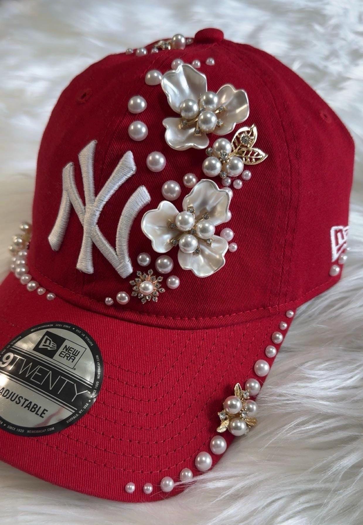 Gorgeous Rhinestones and Pearls Women\'s Baseball Cap NWT Elonmo Womens Lace Flowers Baseball Cap with Jewel  main image 4