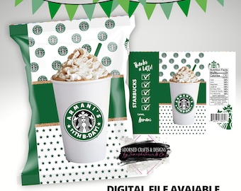 Starbucks Personalized  Chip Bags | Starbucks Theme Favors | Starbucks | Candy Bag | Custom Chip Bag | Digital File