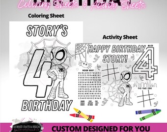 Custom Birthday Coloring & Activity Sheet: Kids Party Favor (Printed)