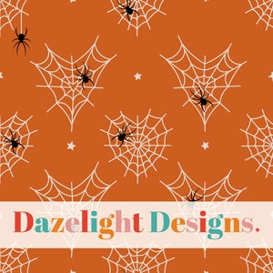 Orange Spiderweb Hearts | Seamless Pattern for Small Business Use | Halloween | Spooky | Gender Neutral Seamless Repeat Pattern