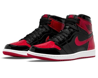 Custom Air Jordan 1 Retro High OG 'Patent Bred', AJ1 Sneakers, Custom Air Jordan 1, Basketball Shoes, Custom Shoes