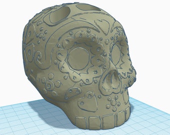 STL 3D File Sugar Skull Brush Holder