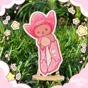 Jumbo Cowboy Bear Sticker | Water Resistant Holographic Vinyl Sticker, Gift, Yeehaw, Meme, Stationary, Water bottle and Laptop Decal