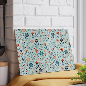 Whimsical Floral Glass Cutting Board - Kitchen Decor, Serving Platter, Floral Kitchen Gift, Cheese Board, Housewarming Gift