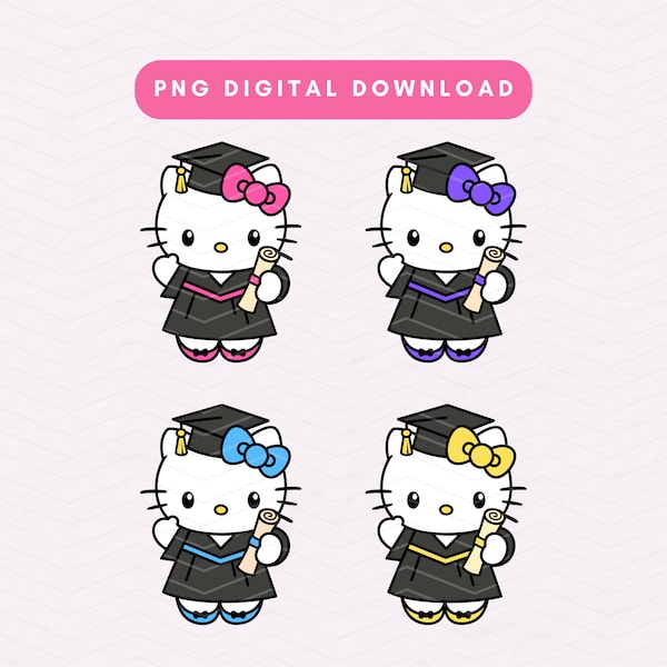 Graduation Kitty PNG, Graduation Sublimation Graphic, Senior Graduation PNG, Class Of 2024 PNG, Trendy Graduation Clipart, Kawaii Kitty Png