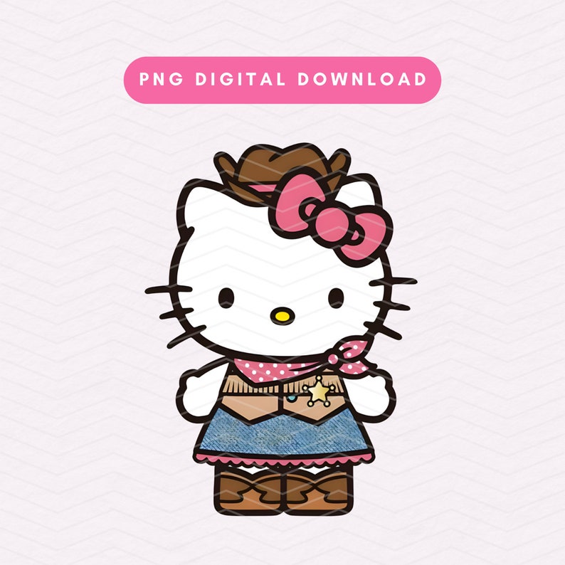 Cowgirl Kawaii Kitty PNG, Trendy Western Kawaii Kitty PNG, Western Cowgirl Sublimation Graphic, Digital Download image 1