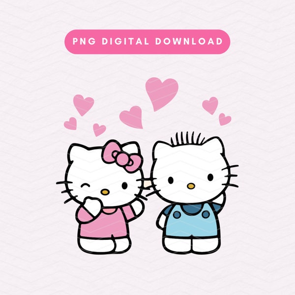 Kawaii Kitty Couple PNG, Valentine's Day Sublimation Graphic, Cute Couple PNG, Kitty Clipart