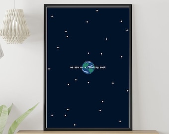 FLOATING ROCK - Printable and Digital Downloadable Bedroom Wall Art, Space Planet Stars Celestial Design, Blue Minimalist Contemporary Print