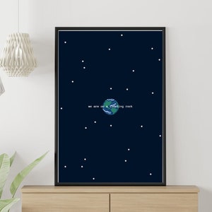 FLOATING ROCK - Printable and Digital Downloadable Bedroom Wall Art, Space Planet Stars Celestial Design, Blue Minimalist Contemporary Print