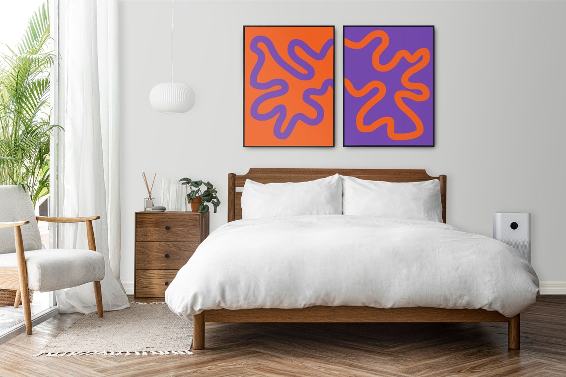 INVERTED Abstract Contemporary Bedroom Wall Art Prints, Orange and
