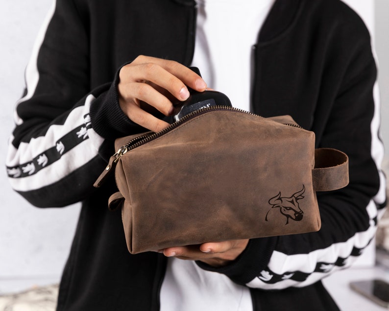 Men's Leather Travel Dopp Kit Gift Custom Leather Etsy