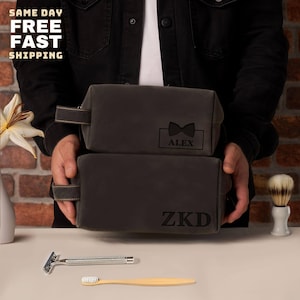 Neceser personalizado de piel negra – Kit de aseo hecho a mano – Organizador de viaje para hombre