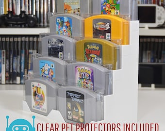 Support pour jeux de Nintendo 64 N64 avec protecteurs en plastique inclus (1 à 16 jeux)