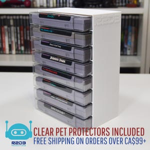 スーパー ニンテンドー SNES NTSC (北米) ゲーム用ラック ディスプレイ、PET ゲーム プロテクター付属 (カートリッジ 1 ～ 22 個)