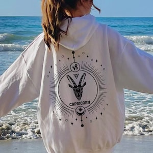 Capricorn Zodiac Printed Back Hoodie, Zodiac Apparel for Capricorn Astrology Fans Capricorn Zodiac Sign Sweatshirt, Capricorn Birthday Gifts