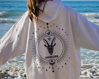 Capricorn Zodiac Printed Back Hoodie, Zodiac Apparel for Capricorn Astrology Fans Capricorn Zodiac Sign Sweatshirt, Capricorn Birthday Gifts