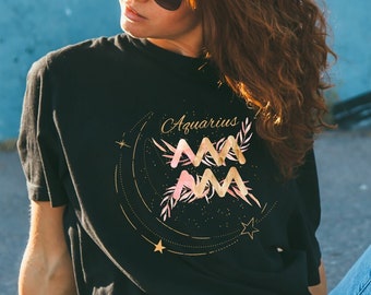 Camiseta del zodiaco Acuario: regalo astrológico floral bohemio