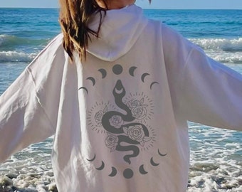 Sweat à capuche serpent céleste : Sweat-shirt occulte Phases de lune