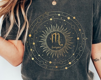 Comfort Colors Scorpio Zodiac Oversized Vintage Tee, Trendy Celestial Zodiac Astrology T Shirt, Planet Scorpio Zodiac Birthday Gift Shirt