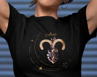 Aries Zodiac T-Shirt: Boho Floral Astrology Gift
